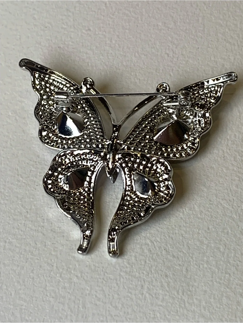 Rhinestone Butterfly Brooch Purple Amethyst Silver Tone